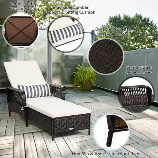 Costway 2PCS PE Rattan Chaise Lounge Chair Armrest Recliner Adjustable Pillow image {7}