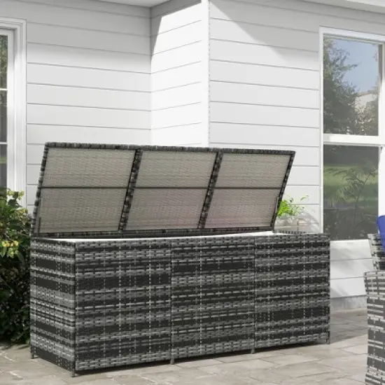 Gulches 175 Gallon Outdoor Storage Box w/Inner Liner, Deck Box with Pneumatic Bar Lift for Indoor , Patio Cushions, Pool Toys, Garden Tools, Gray image {2}