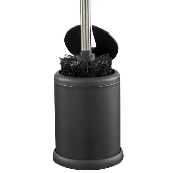 Toilet Brush with Closing Lid Black - Bath Bliss: Iron & Polypropylene, 15.4" Height, Bathroom Accessory image {2}