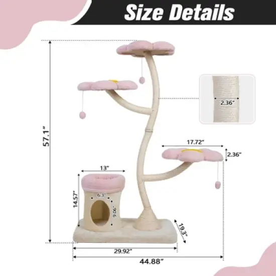 Kumasinova Flower-Shaped Modern Cat Tree,Cat Tower with Scratching Post,Cat Tree Tower with Blooming Platforms Bed,Cat Trees with Dangling Toys image {1}