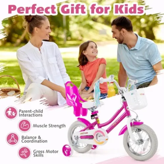 Costway 16" Kids Bicycle with Basket Doll Seat Colorful Streamers Training Wheels Purple image {7}