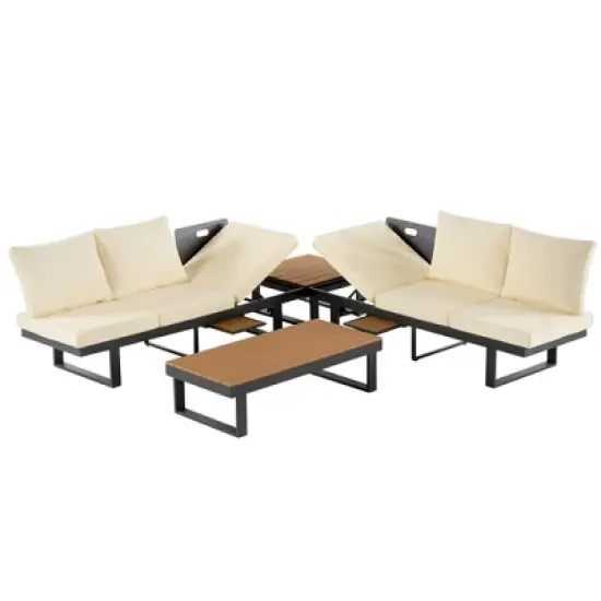 Outdoor Modular Sectional Sofa Set with Coffee Table, Side Table, and Adjustable Reclining Seats image {9}