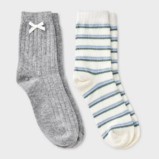 Women's Pointelle with Bow & Striped 2pk Mid Crew Socks - Wild Fable&trade; image {5}