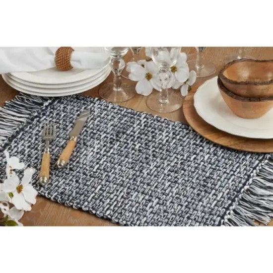 Saro Lifestyle Woven Placemat, 14"x20" Oblong, Navy Blue (Set of 4) image {4}