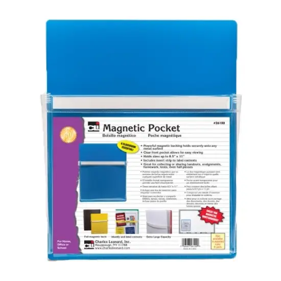 Charles Leonard Magnetic Pocket, 9.5" x 11.75", Blue, Pack of 3 image {1}