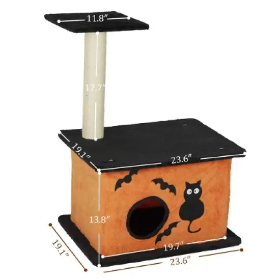 FURNIinspire Pet Tower Halloween Large Cat Tree Cat Climbing Tower with Condo, Cute Kitten Activity Platform Indoor, Orange, 23.6"*19.1"*31.5" image {2}