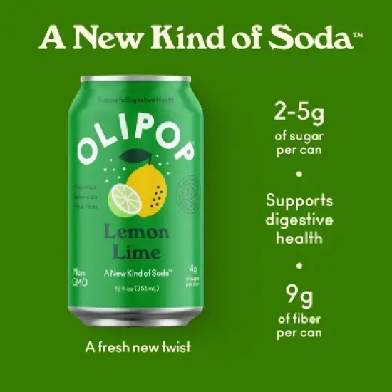 OLIPOP Lemon Lime Soda - 12ct/12 fl oz Cans image {2}