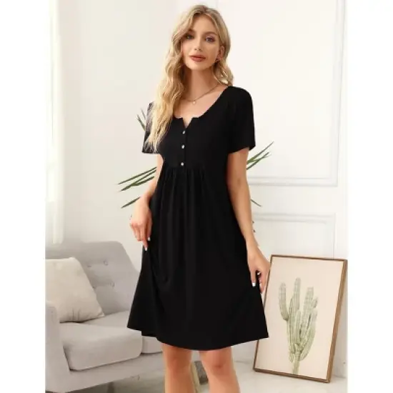 Coolmee Womens Maternity Dress Short Sleeve Midi Summer Dresses Nursing Casual Solid Color Button Down Breastfeeding Dress Clothes image {4}