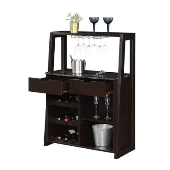 Uptown Wine Bar with Cabinet Faux Black Marble/Espresso - Breighton Home image {3}