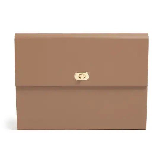 U Brands 13 Pocket Recycled Pleather Expandable File Light Brown: Accordion File Organizer, Letter Size, Office Storage image {2}