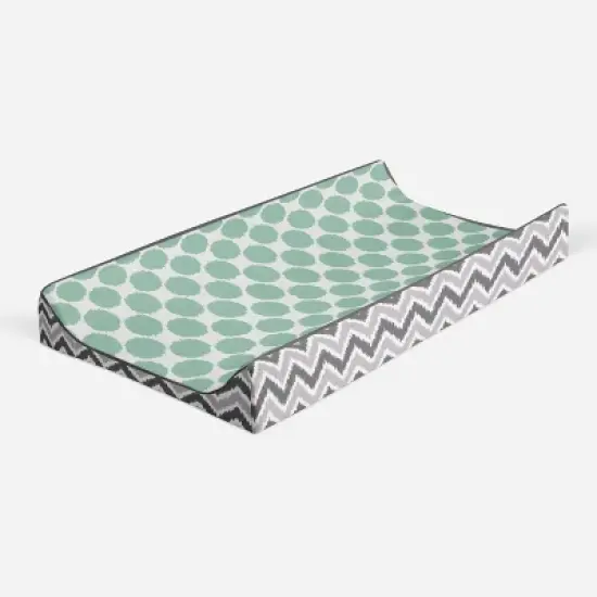 Bacati - Ikat Zigzag Mint Dots Muslin Changing Pad Cover image {6}