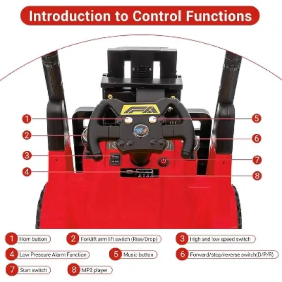 12V Kids Ride On Forklift Car with Tent, Electric Ride On Construction Car Toy for Toddles with Remote Control, 2 Speeds, Music image {2}