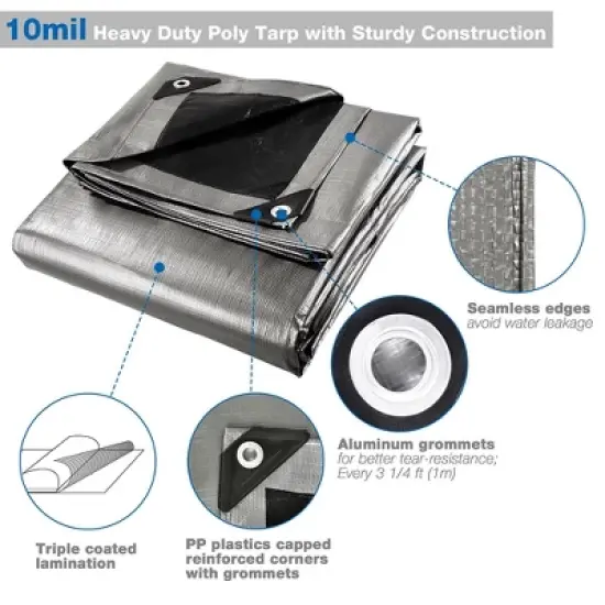 Yescom 10x15ft Heavy Duty Reinforced Poly Tarp image {1}