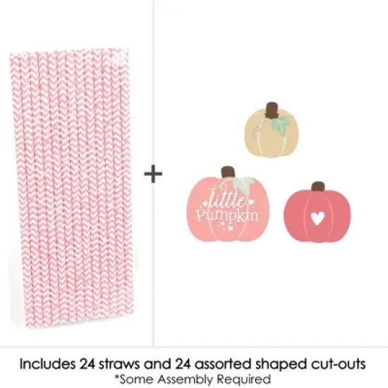 Big Dot of Happiness Girl Little Pumpkin - Paper Straw Decor - Fall Birthday Party or Baby Shower Striped Decorative Straws - Set of 24 image {2}