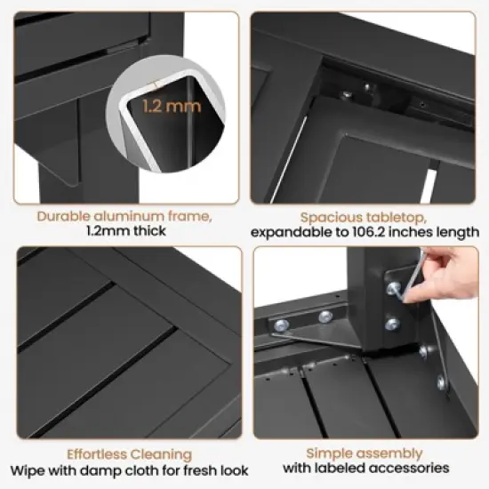 Crestlive Products Modern Aluminum Outdoor Dining sets Expandable Patio Dining Table with arm chairs for 4-10 People Outside image {6}