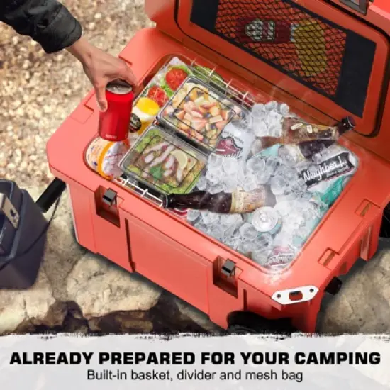 SOZT Red 55 qt. Portable Chest Cooler, Leak-Proof Outdoor Insulated Cooler with Handle and Wheels for Camping, Beach, Boat image {2}