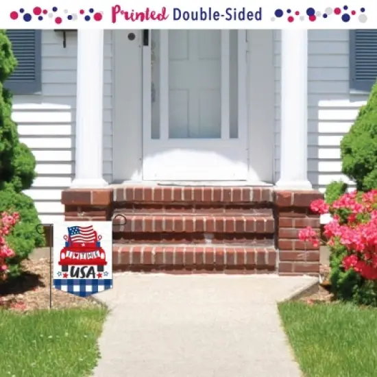 Big Dot of Happiness Patriotic Truck - Outdoor Home Decorations - Double-Sided Red Vintage Pickup&aacute; Garden Flag - 12 x 15.25 inches image {1}