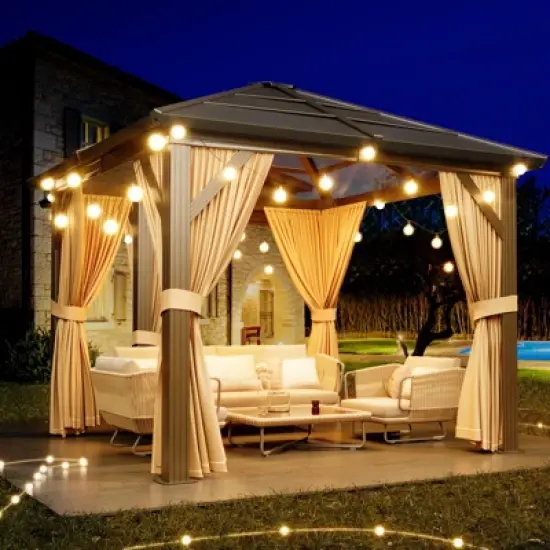 Hardtop Gazebo, Outdoor Polycarbonate Roof Canopy, Heavy Duty Hardtop Pavilion with Netting and Curtains image {5}