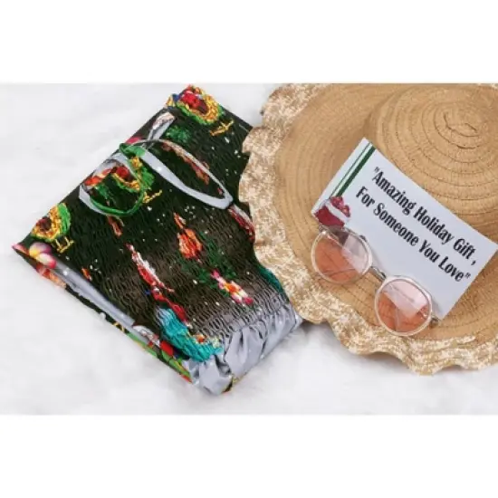 HAPPY BAY Women's Casual Beach Vacation Christmas Holiday A line Slit Dresses Tube Top Short Dress for Women One Size Santa Reindeer Sleigh Grey image {3}