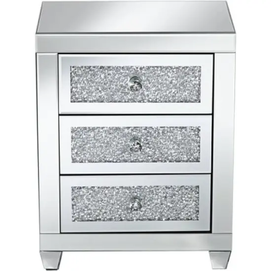 Studio 55D Modern Mirrored Rectangular Accent Side End Table 20" x 14" with 3-Drawer Silver Glass Crystal Living Room Home House image {5}