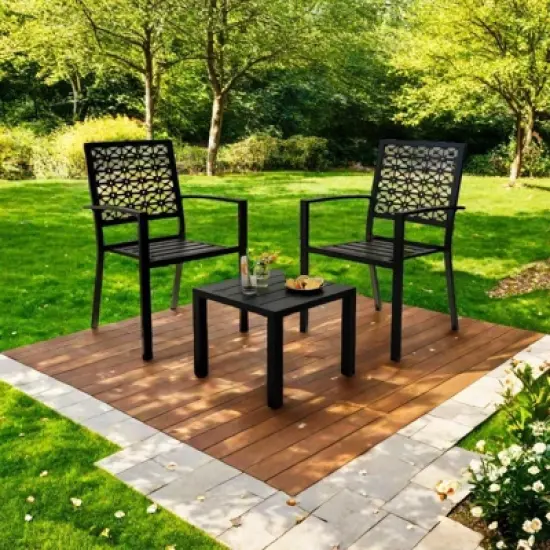 3-Piece Stackable Bistro Set, Modern Metal Patio Furniture with Square Table & Chairs for Indoor & Outdoor, Ideal for Backyard, Balcony and Poolside image {1}