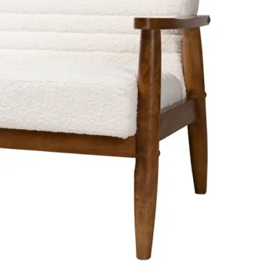 Stratton Boucle Fabric and Wood Sofa White/Walnut Brown - Baxton Studio image {6}