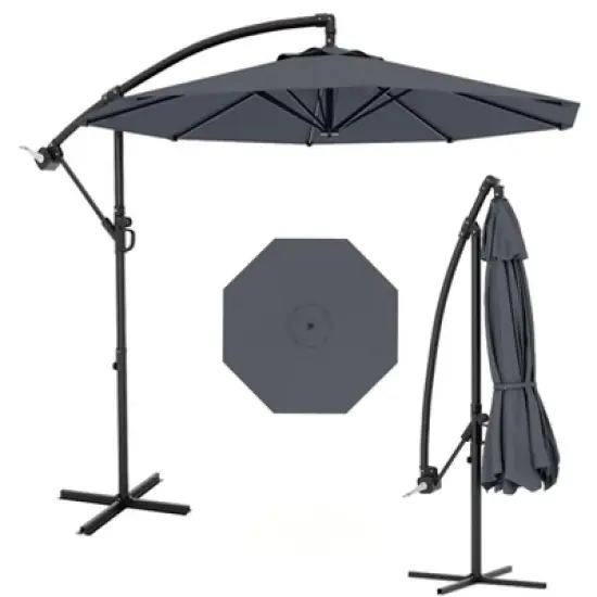 10FT Cantilever Umbrella with Cross Base - 2-6 People, Outdoor Offset Design with Crank Lift, Fade-Resistant Canopy for Deck Pool Garden Backyard image {10}
