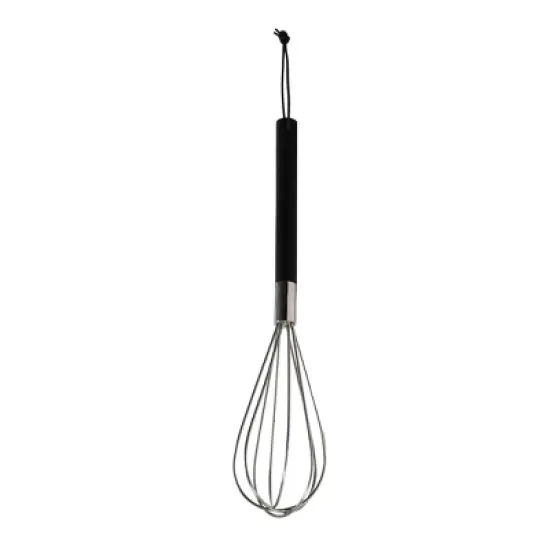 Storied Home Stainless Steel Whisk with Mango Wood Handle and Leather Tie, Black image {6}