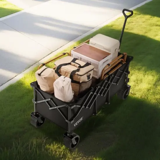 VEVOR Foldable Wagon with Extended Tailgate, 450lbs & 300L Large Capacity Collapsible Wagon Cart, Heavy Duty Folding Utility Carts, Black image {1}