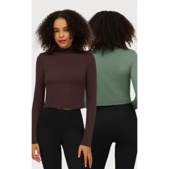 Yogalicious Womens 2 Pack Zenly Evelyn Long Sleeve Mock Neck Crop Top image {5}