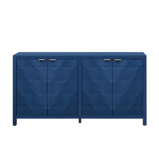 Sideboard Buffet Cabinet, Wooden Floor Storage Console Table, Sideboard Cabinet W/4 Honeycomb Pattern Designed Doors For Entryway Dining Room, Blue image {10}
