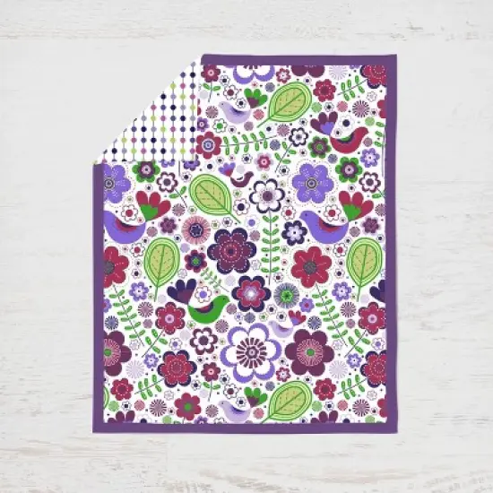 Bacati - Botanical Floral Birds Purple Multicolor 4 pc Crib Bedding Set with Diaper Caddy image {3}