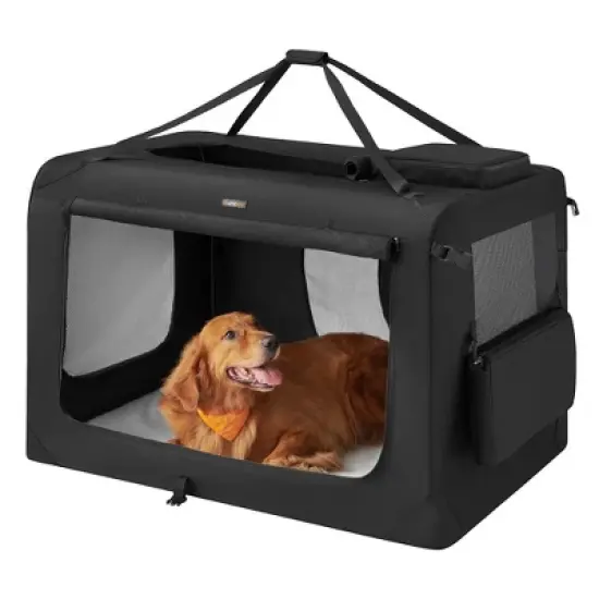 Feandrea Dog Carrier, Collapsible Pet Carrier, Portable Soft Dog Crate, Oxford Fabric, Mesh, Metal Frame, with Handle, 48 x 31 x 31 Inches, Black image {7}
