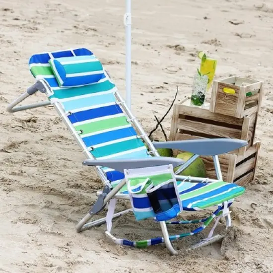 Backpack Beach Chair for Adults 2 PCS, Lightweight Portable Lay Flat Folding Beach Chair with 5 Reclining Positions, Backpack Straps, Phone Pocket image {7}