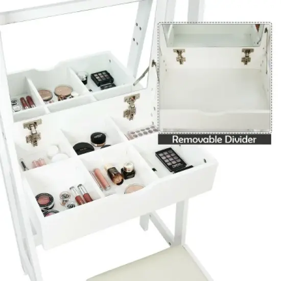 Costway Vanity Set Makeup Dressing Table w/Flip Top Mirror Hooks Shelves image {6}