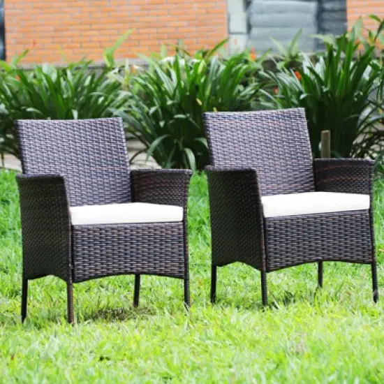 Tangkula Outdoor 4 PCS Rattan Dining Chair Patio Cushioned Arm Chair w/Zipper Brown image {5}