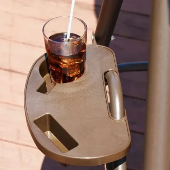 GOLDSUN 3 Person Outdoor Weather Resistant Patio Glider Swing Hammock with Utility Tray, Removable Cushion, & Canopy for Patio, Garden, or Deck, Beige image {3}