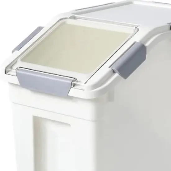 HANAMYA 25 Liter Food Storage Lidded Container with Handle, Wheels, and Measuring Cup for 40 Pounds of Rice, Flour, or Pet Food, White (Set of 2) image {2}