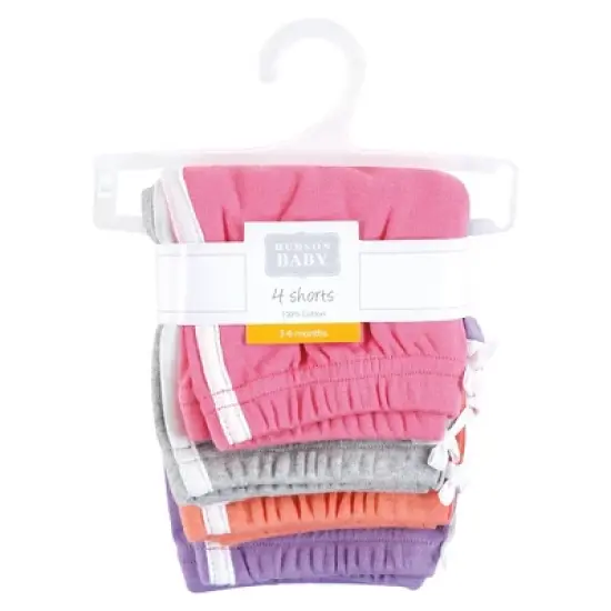 Hudson Baby Girl Shorts Bottoms 4-Pack, Purple Coral image {1}