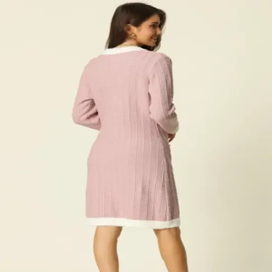 Seta T Women's Long Sleeve Button Down Open Front Contrast Color Cardigan with Pockets image {3}