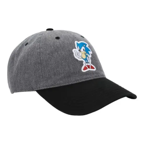 Sonic the Hedgehog Heather Gray Baseball Hat with Black Bill and Woven Label image {3}