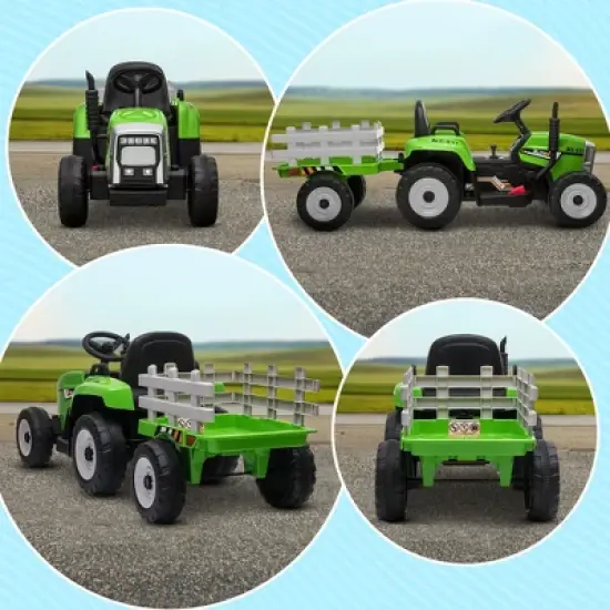 Aosom 12V Ride on Tractor w/ Trailer, 25W Dual Motors, Battery Powered Electric Tractor w/ Remote Control, Music, Startup Sound, Horn, Lights image {5}