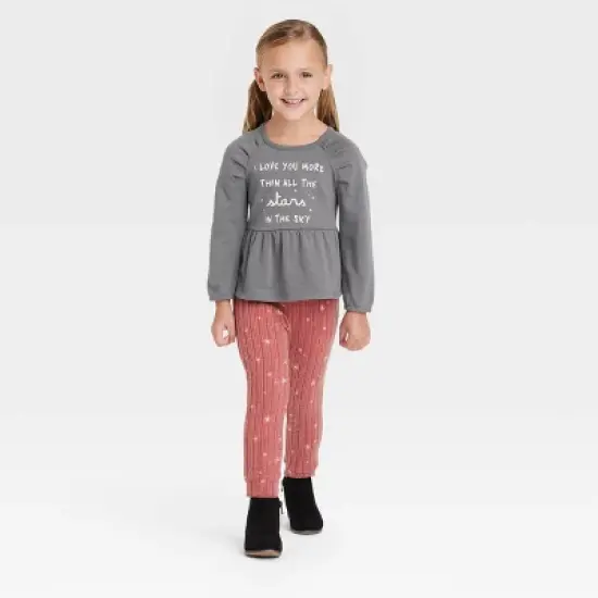 Grayson Collective Toddler Girls' Peplum Long Sleeve Top & Leggings Set - Maroon/Gray image {5}