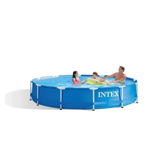 Intex 28211EH 12-foot x 30-inch Metal Frame Round 6 Person Outdoor Above Ground Swimming Pool with GFCI Filter Pump and Pool Cover image {1}
