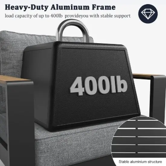 LayinSun Outdoor Patio Furniture Aluminum Loveseat, All-Weather Metal Sofa with 5" Thick Cushions for Porch, Balcony image {4}