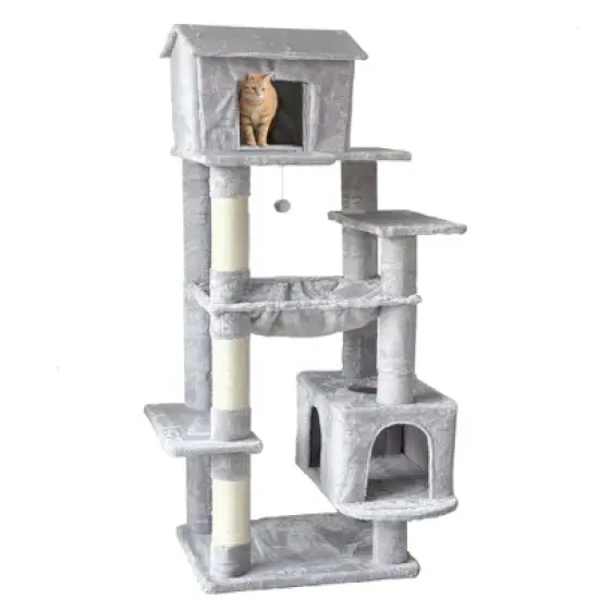 KTMBDW 63" Cat Tree, 5-Level Cat Tower for Large Cats with Large Hammock, Big Top Perch House & 3 Sisal Covered Scratching Post image {6}