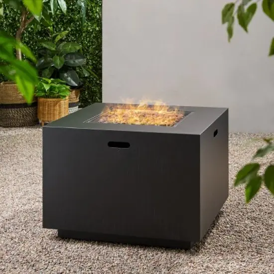 33-Inch Square Outdoor Iron Fire Pit With Built-In Propane Tank Storage - 50,000 BTU, Dark Grey image {2}
