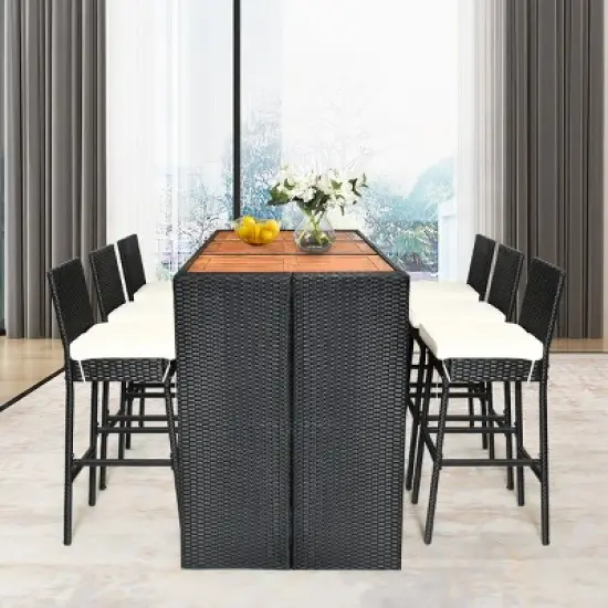 Tangkula 7 Pieces Outdoor Rattan Wicker Dining Table Set with Cushions image {1}