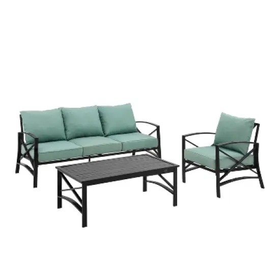 Kaplan 3pc Outdoor Sofa Set with Sofa & Arm Chair with Coffee Table - Mist - Crosley image {5}