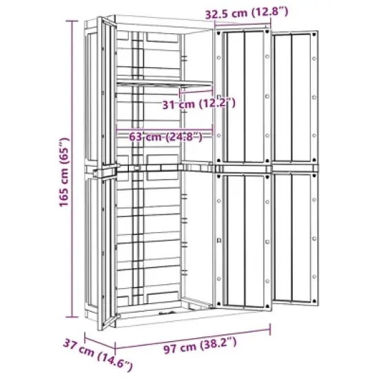 vidaXL Outdoor Storage Cabinet Black - 38.2"x14.6"x65" - Weather Resistant Polypropylene Utility Garden Cupboard image {11}